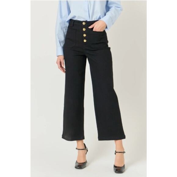 English Factory Culotte Pants - Sz M - Gold Button - Wide Leg Midi Rise - NWOT - Picture 1 of 15